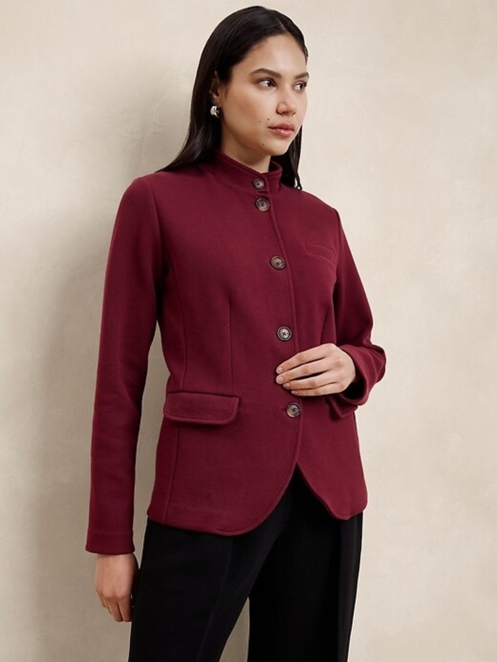 Banana republic knit pique blazer bright wine Size M Small pulled thread